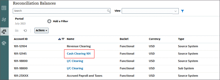 Reconciliation Balances tab